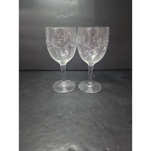 Princess House Heritage Water Goblets Floral Etched Stemware Set Of 2 418 - Picture 1 of 9